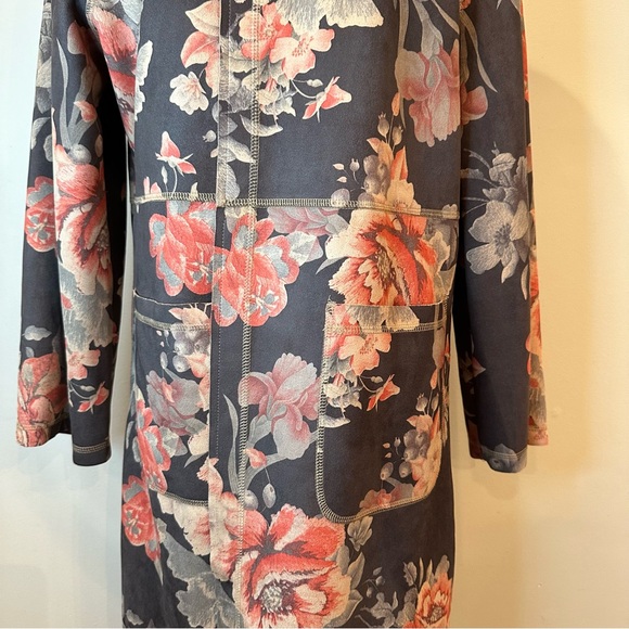 Solitaire Anthropologie Gray Floral Faux Suede Open Front Duster Jacket XL - Picture 5 of 15